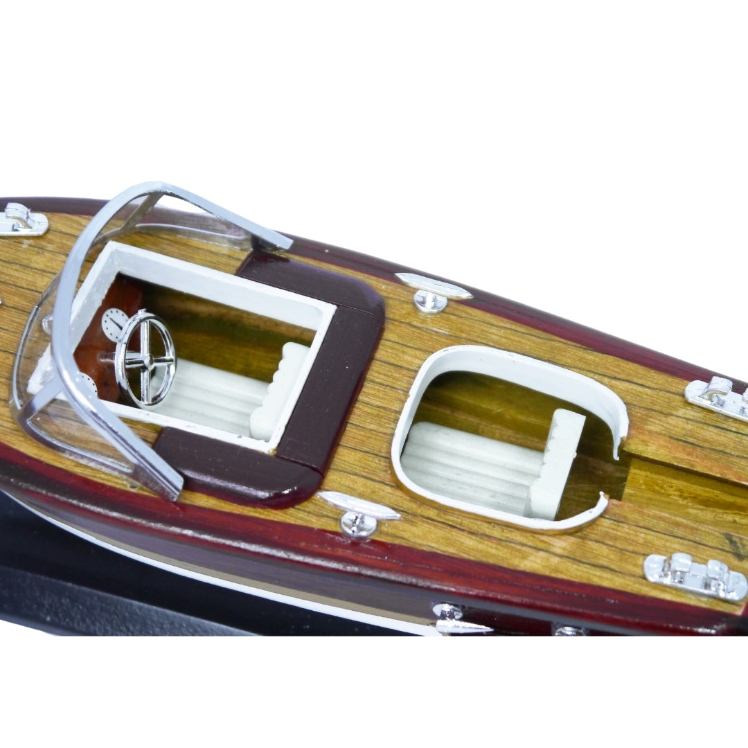Modell des Motorboots Reeva aus Holz 35x11x13 cm