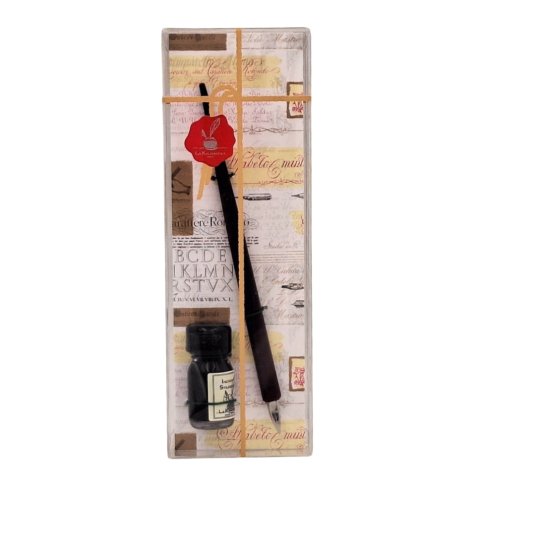 Elegantes Kalligraphie-Set mit Holzfeder und schwarzer Tinte, personalisierbare Gravur, ideal als Geschenk für Schreibkunstliebhaber, in dekorativer Verpackung 7,5 x 22 x 3 cm