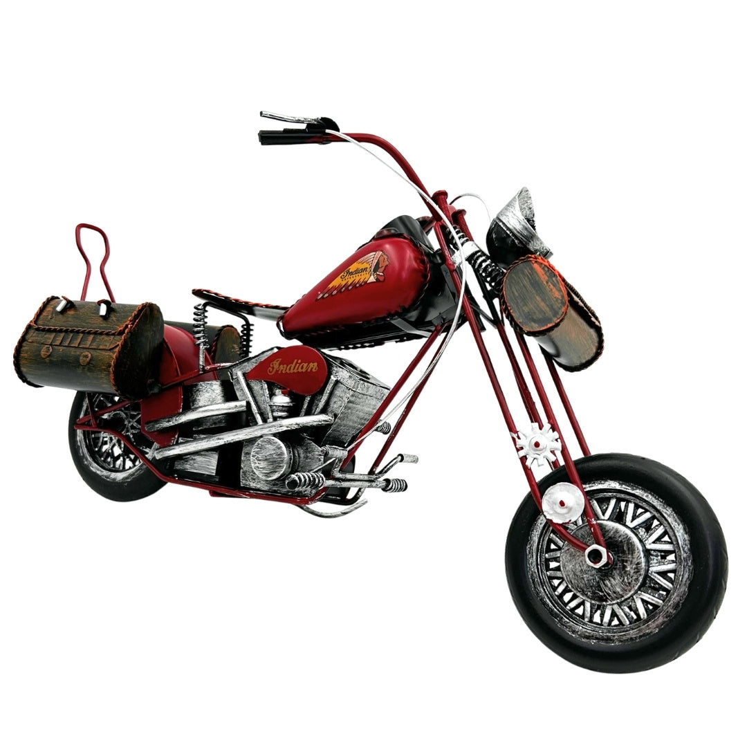 Großes klassisches Metallmodell Motorrad Chopper in Rot mit personalisierbarer Gravur  