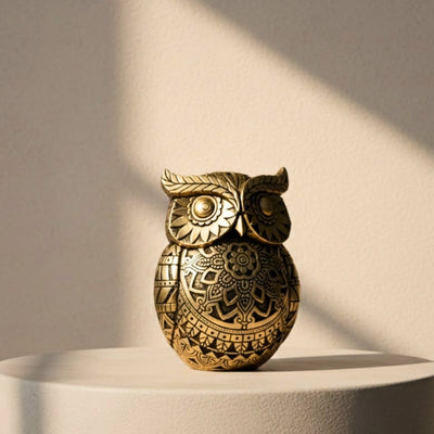 Eule der Weisheit mit der Möglichkeit einer personalisierten Gravur, Dekoration in Gold und Schwarz, Höhe 13,6 cm, ideales Geschenk für jeden Anlass