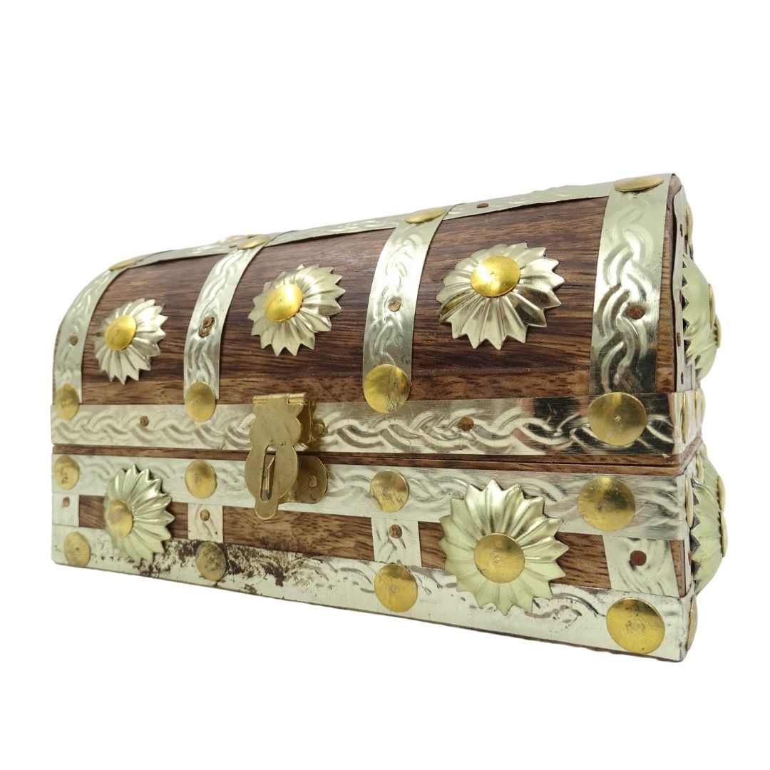 Holzschatulle für Kleinigkeiten SE14 mit Gravurpersonalisierung, braun und gold, ideales Geschenk – 16x9,5x10 cm