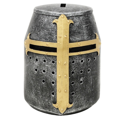 Spardose Ritterhelm Kreuzritter mit Gravur-Personalisierung – einzigartiges mittelalterliches Geschenk, Höhe 10 cm, handbemalt aus Polyresin  