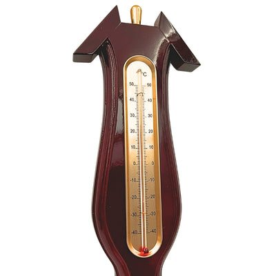 Elegante 3-in-1 Wetterstation mit Gravur – Thermometer, Barometer, Hygrometer in dunklem Holz, 40 cm