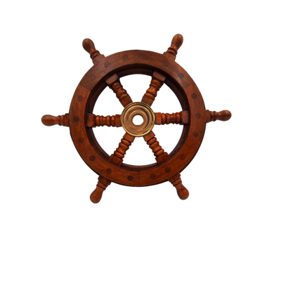 Hölzernes Steuerrad mit Messingeinsatz und Platz für einen Keil - Durchmesser 30 cm - ideales Geschenk mit Möglichkeit zur Personalisierung durch Gravur - maritimer und Retro-Stil