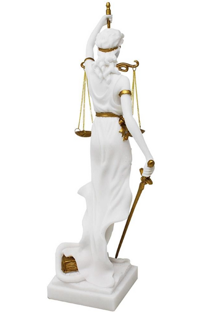 Figur der Themis mit der Möglichkeit einer personalisierten Gravur - elegantes Geschenk für Juristen, Richter oder Jurastudenten, weiß mit goldenen Akzenten, Höhe 35 cm, handbemalt aus Polyresin
