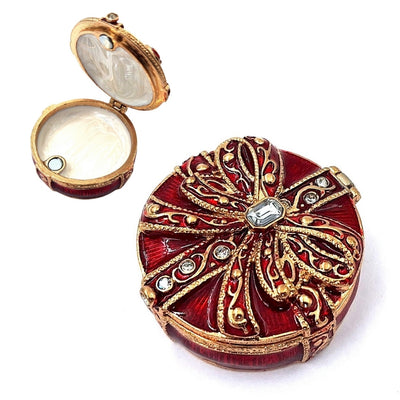 Exklusive Metall-Geschenkbox mit Kristallen B0118-08 in Rot-Gold, personalisierbare Gravur, ideal für Schmuck und als elegantes Geschenk für jede Frau, Maße 4x4x1 cm, Glamour-Stil  