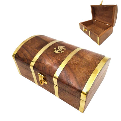 Maritimes Vintage-Holzschatulle DNU-020 mit Messinganker-Motiv, personalisierte Gravur, ideal als Geschenk für Meeresliebhaber, Maße 18,4 × 12,7 × 7,6 cm