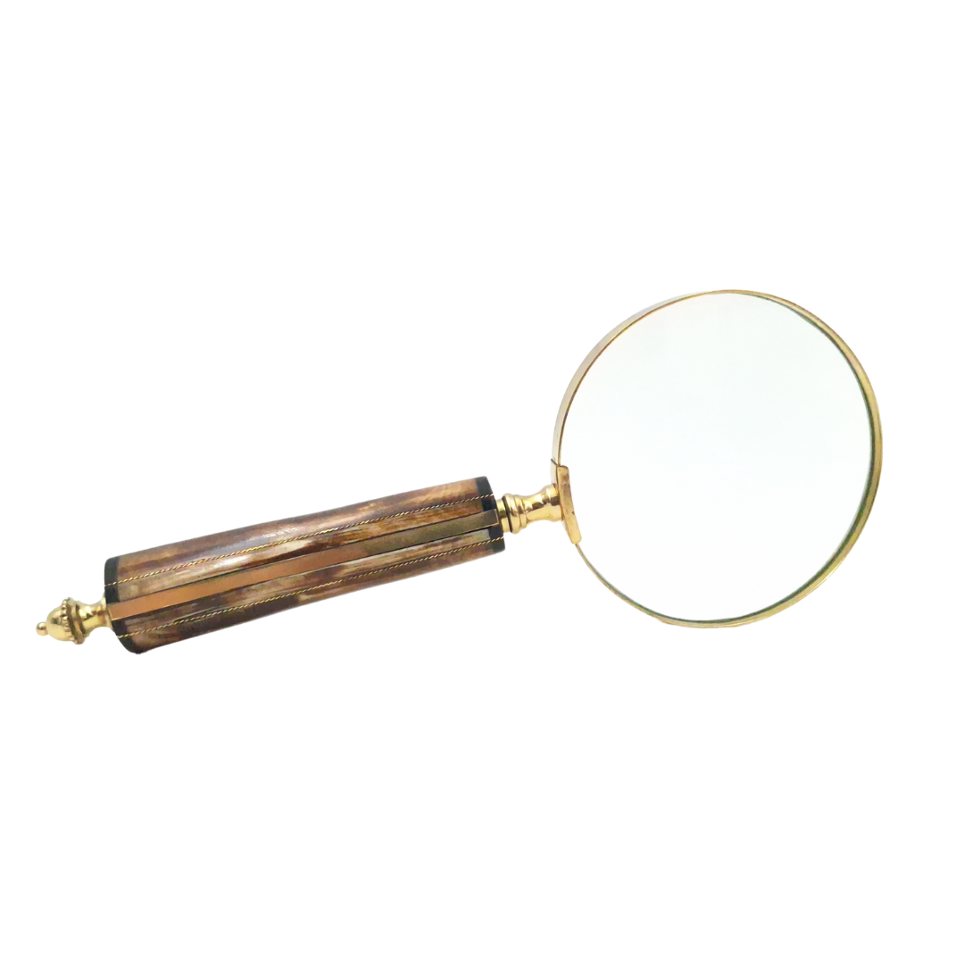 MFM-Lupe in Messingfassung mit Knochengriff, 3.5x Vergrößerung, Personalisierung durch Gravur, ideal als Geschenk für Sammler, goldene und weiße/cremefarbene Farbe, Maße 10 x 23 x 1.9 cm