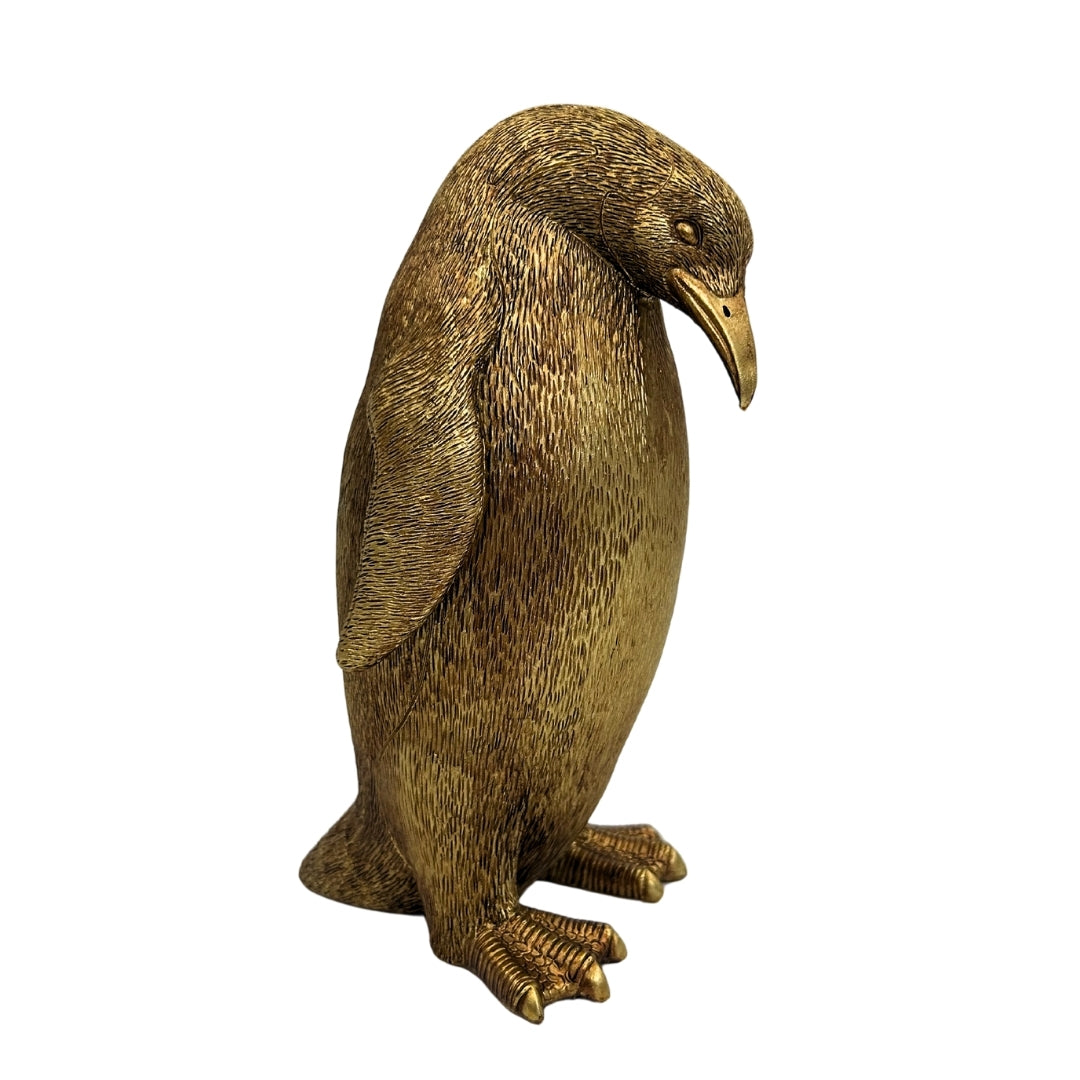 Goldener Pinguin 20,5 cm mit personalisierbarer Gravur – elegante Dekorationsfigur als Geschenk, Glamour-Stil, Art Deco, aus hochwertigem Polyresin gefertigt