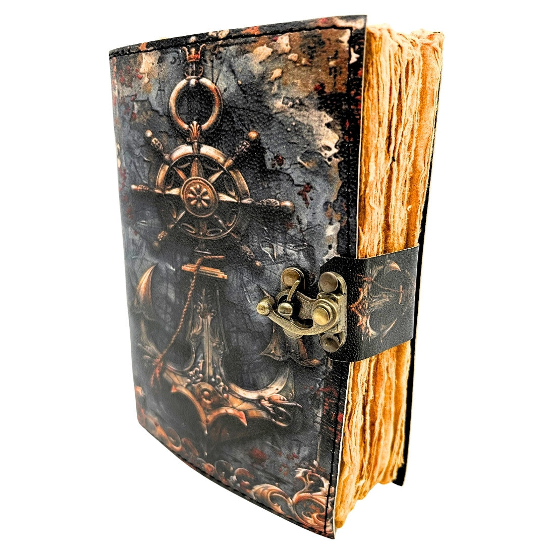Retro-Maritim-Ledernotizbuch 200 Seiten mit Gravur-Personalisierung, ideal als Geschenk für Künstler und Reisende, aus natürlichem Ziegenleder, Vintage-Farbe, Maße 18 x 13 cm