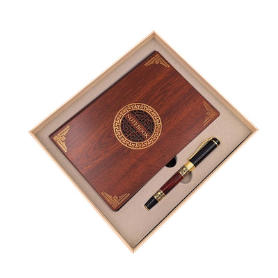 Exklusives Premium Geschenkset A5 Notizbuch mit Holzcover und Kugelschreiber – personalisierbar mit Gravur, ideal als Geschenk für Chef, Lehrer, Künstler – Dunkelbraun mit goldenen Elementen  