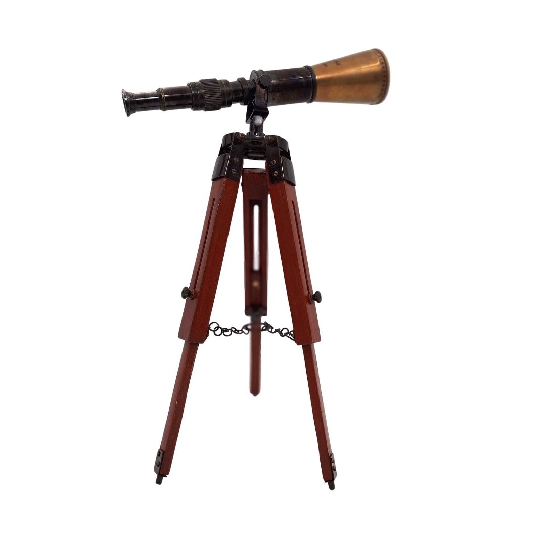 Messing-Teleskop auf Dreibein mit Gravurpersonalisierung - elegantes Deko-Element als Geschenk, Höhe verstellbar bis 30 cm