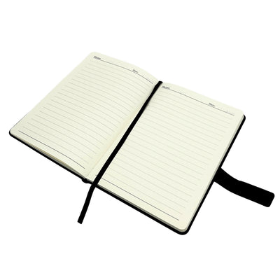 Elegantes Geschenkset mit Personalisierung - Leder-Notizbuch A5, Kugelschreiber und schwarzer Regenschirm in Geschenkbox