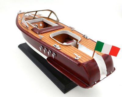 Modell des Motorboots Reeva aus Holz 35x11x13 cm