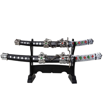 Brieföffner-Set mit Gravur – Brieföffner in Form von Samurai-Katanaschwertern SW-201 – Personalisiertes Geschenk fürs Büro, aus Metall und Kunststoff, Klingenlänge 9,5 cm und 12 cm, elegante Dekoration für Arbeitszimmer oder Homeoffice  