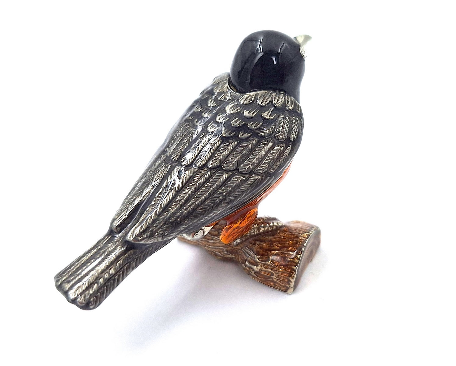 Metallbox in Vogel-Form mit Kristallen, personalisierbar mit Gravur, ideales Geschenk - schwarz, silber, braun, orange, Maße 5x6x5 cm, Material: Metall, Emaille, Kristall  