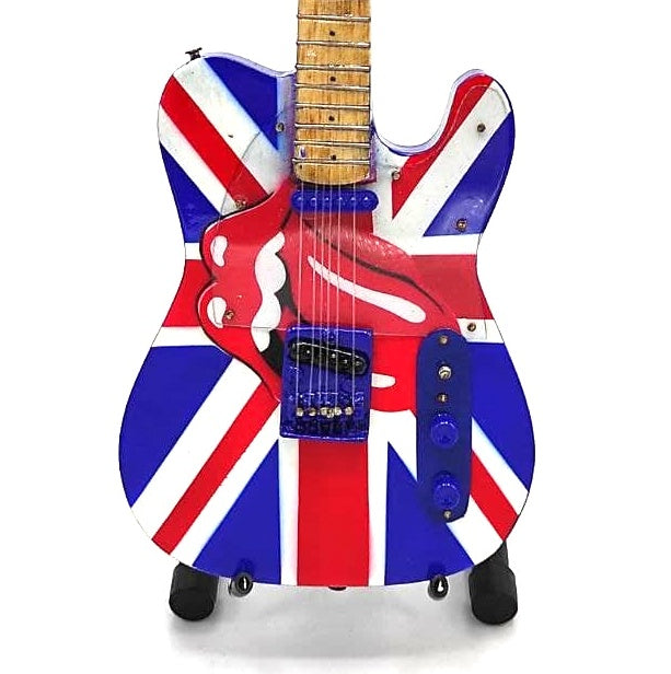 Mini-Sammlergitarre Rolling Stones UK&Tongue MGT-2301B aus Mahagoniholz, Möglichkeit zur personalisierten Gravur, ideales Geschenk für jeden Anlass, Höhe 27,5 cm