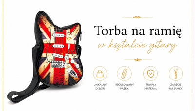 Schultertasche in Gitarrenform mit britischer Flagge RBG-008 mit Möglichkeit der Personalisierung durch Gravur