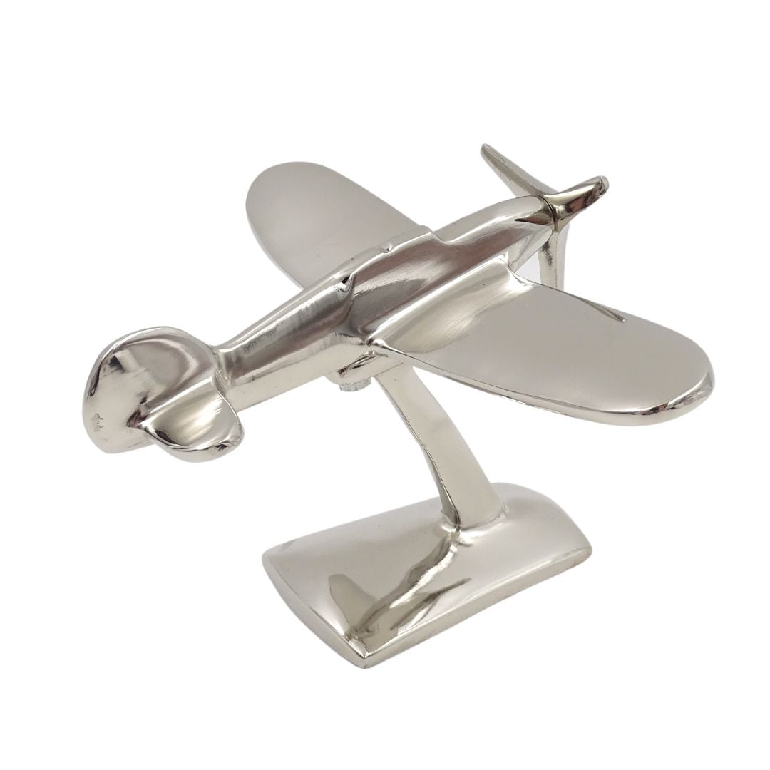 Modell eines einmotorigen Flugzeugs N-0896 aus Aluminium in Silber, 17x14x11 cm