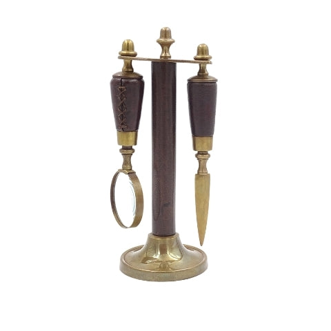 Schreibtischset mit Lupe und Brieföffner MIS-0742 mit Gravurpersonalisierung, elegante Lederfassung, ideal als Geschenk, Maße: 18 x 7,5 x 3,5 cm (Lupe), 18 x 3,5 x 3,5 cm (Brieföffner)