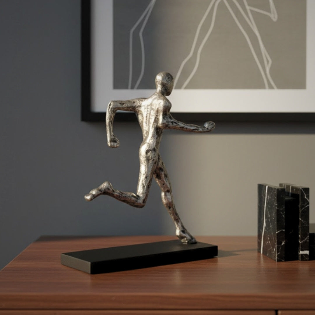 Statuette Läufer, Metallfigur mit Gravur