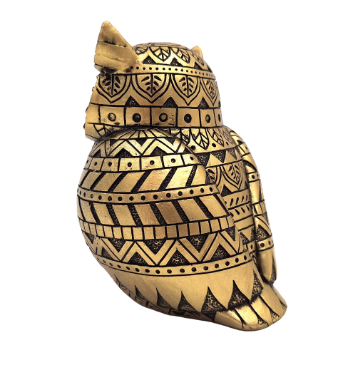 Eule der Weisheit mit der Möglichkeit einer personalisierten Gravur, Dekoration in Gold und Schwarz, Höhe 13,6 cm, ideales Geschenk für jeden Anlass