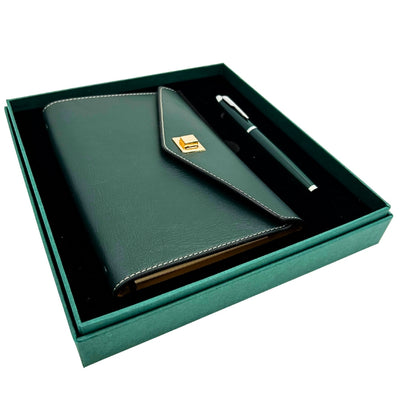 Elegantes Geschenkset mit personalisierter Gravur – Leder-Notizbuch A6 mit hochwertigem Kugelschreiber in luxuriöser Geschenkbox  
