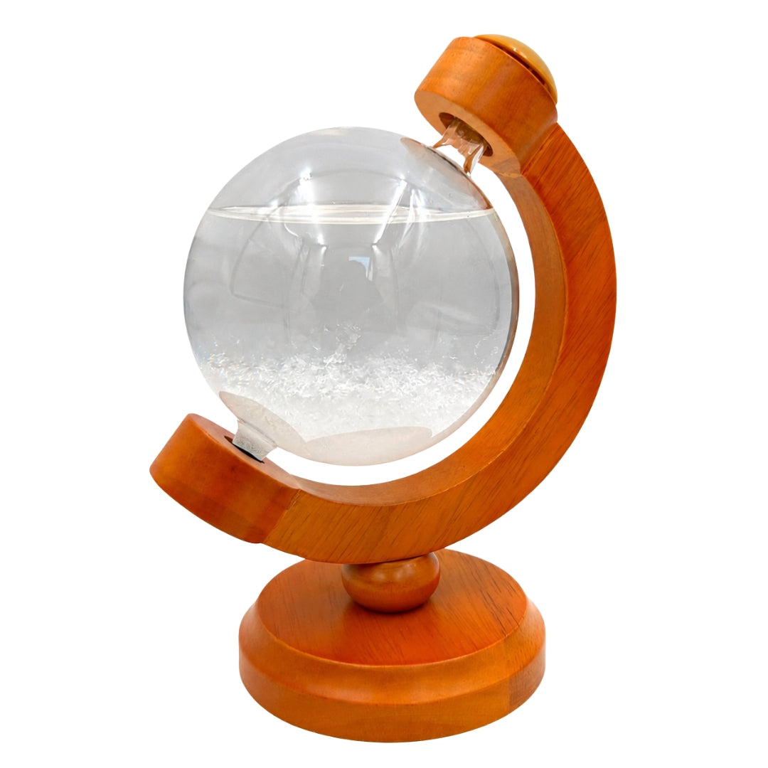 Fitzroya-Sturmbarometer Globus mit Gravurmöglichkeit - Elegante Schreibtischdekoration aus Glas und Holz, Höhe 18,5 cm