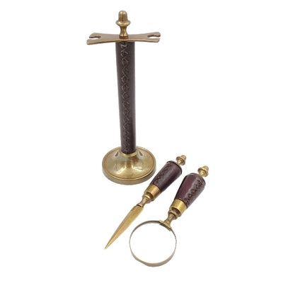 Schreibtischset mit Lupe und Brieföffner MIS-0742 mit Gravurpersonalisierung, elegante Lederfassung, ideal als Geschenk, Maße: 18 x 7,5 x 3,5 cm (Lupe), 18 x 3,5 x 3,5 cm (Brieföffner)