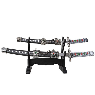 Brieföffner-Set mit Gravur – Brieföffner in Form von Samurai-Katanaschwertern SW-201 – Personalisiertes Geschenk fürs Büro, aus Metall und Kunststoff, Klingenlänge 9,5 cm und 12 cm, elegante Dekoration für Arbeitszimmer oder Homeoffice  