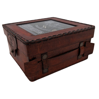 Messing-Sextant mit Gravur in Lederbox – Replik von 1917, ideal als Geschenk für Segler und Astronomen, Maße 13x12x6 cm, Antik, Material: Messing und Glas
