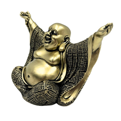 Figur des fröhlichen Buddha in Gold mit personalisierbarer Gravur – elegante Geschenkdekoration, Höhe 17,1 cm aus Polyresin, Symbol für Reichtum und Glück  