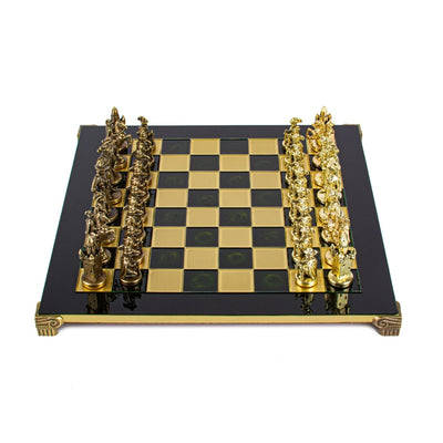 Exklusive Metall-Schachfiguren mit Messing-Schachbrett 44 x 44 cm – Mittelalterliche Figuren mit Personalisierung durch Gravur