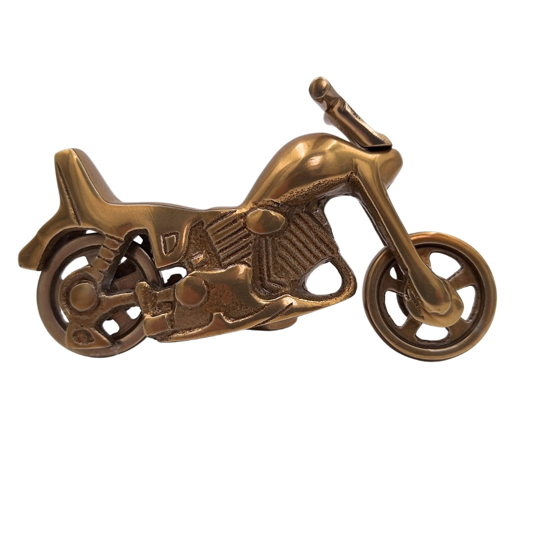 Metallmodell Motorrad N-2960 aus Aluminium in antikem Messing – personalisierte Gravur als Geschenk, Maße 17,5 x 10 cm