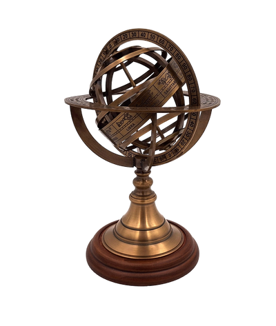 Messing-Astrolabium 21 cm mit Holzsockel – personalisiertes Geschenk für Astronomie-Liebhaber in Goldfarbe