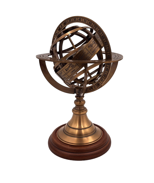 Messing-Astrolabium 21 cm mit Holzsockel – personalisiertes Geschenk für Astronomie-Liebhaber in Goldfarbe