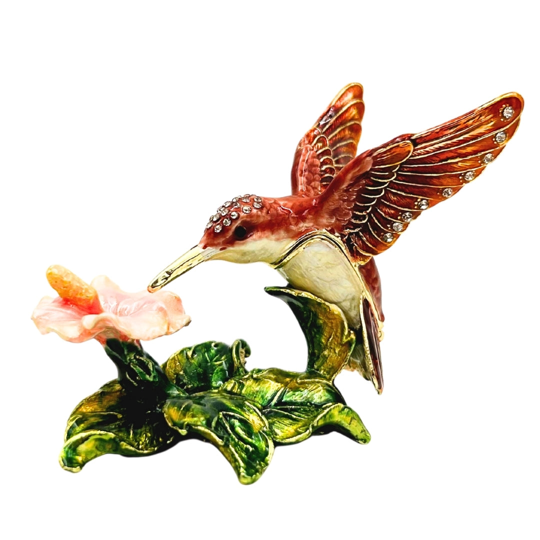 Exklusive Schmuckschatulle Kolibri mit Kristallen, personalisierte Gravur, Metall, 8x5,5x7 cm