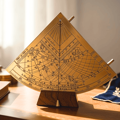 Messing-Sonnenuhr-Quadrant Gunter H39 mit Holzsockel, personalisierbare Gravur, ideales Geschenk für Astronomie-Liebhaber, Höhe 17 cm, elegante Geschenkverpackung