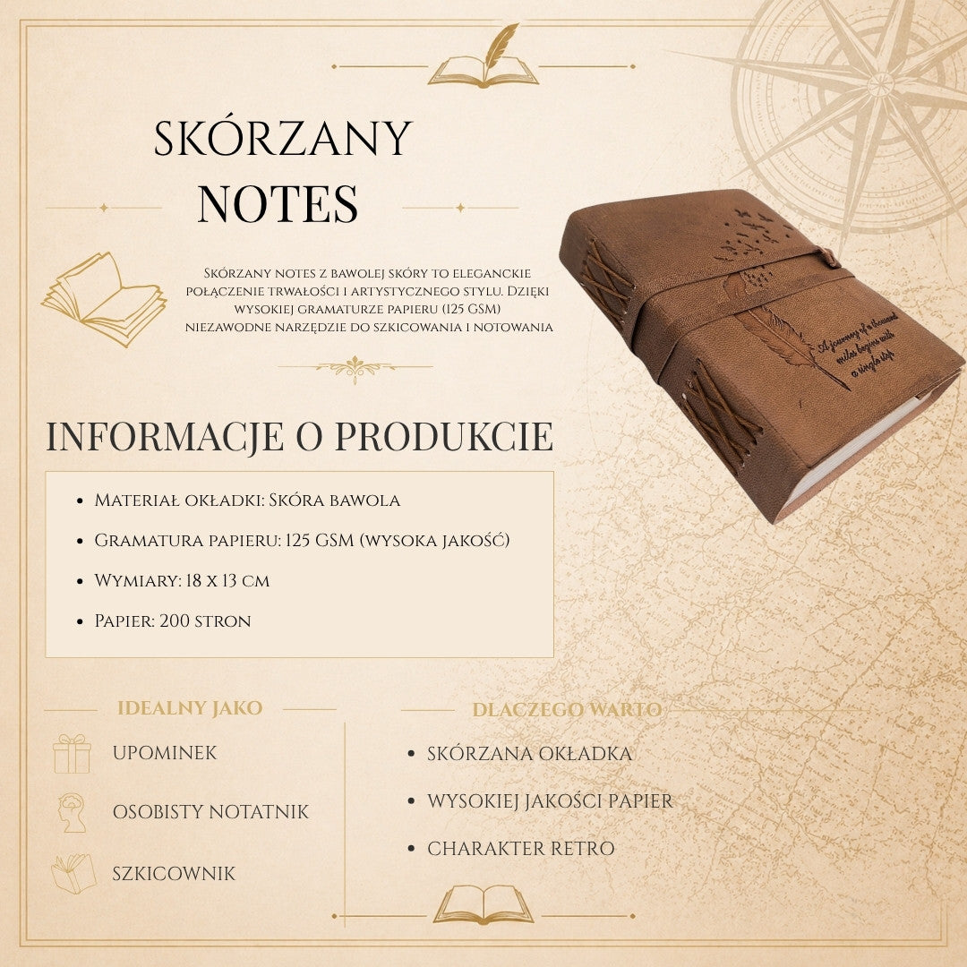 Retro Leder-Notizbuch mit Inschrift, 200 Seiten