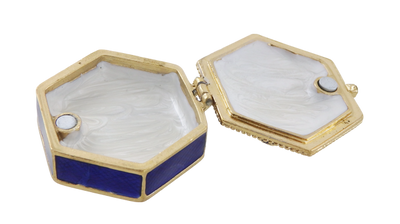 Elegante Metall-Geschenkbox mit Kristallen B0035-08BL in Marineblau-Gold mit personalisierbarer Gravur  