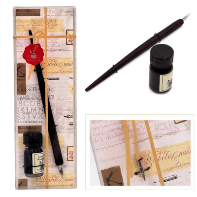Elegantes Kalligraphie-Set mit Holzfeder und schwarzer Tinte, personalisierbare Gravur, ideal als Geschenk für Schreibkunstliebhaber, in dekorativer Verpackung 7,5 x 22 x 3 cm