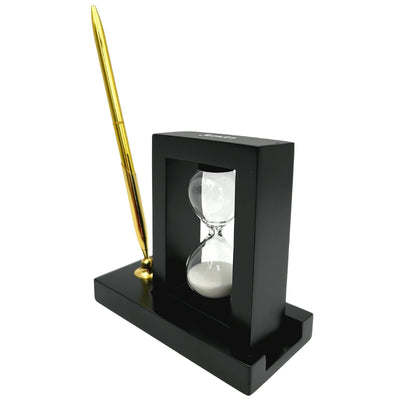 Dekoratives Schreibtisch-Set mit 3-Minuten-Sanduhr und Stifthalter mit Gravur  