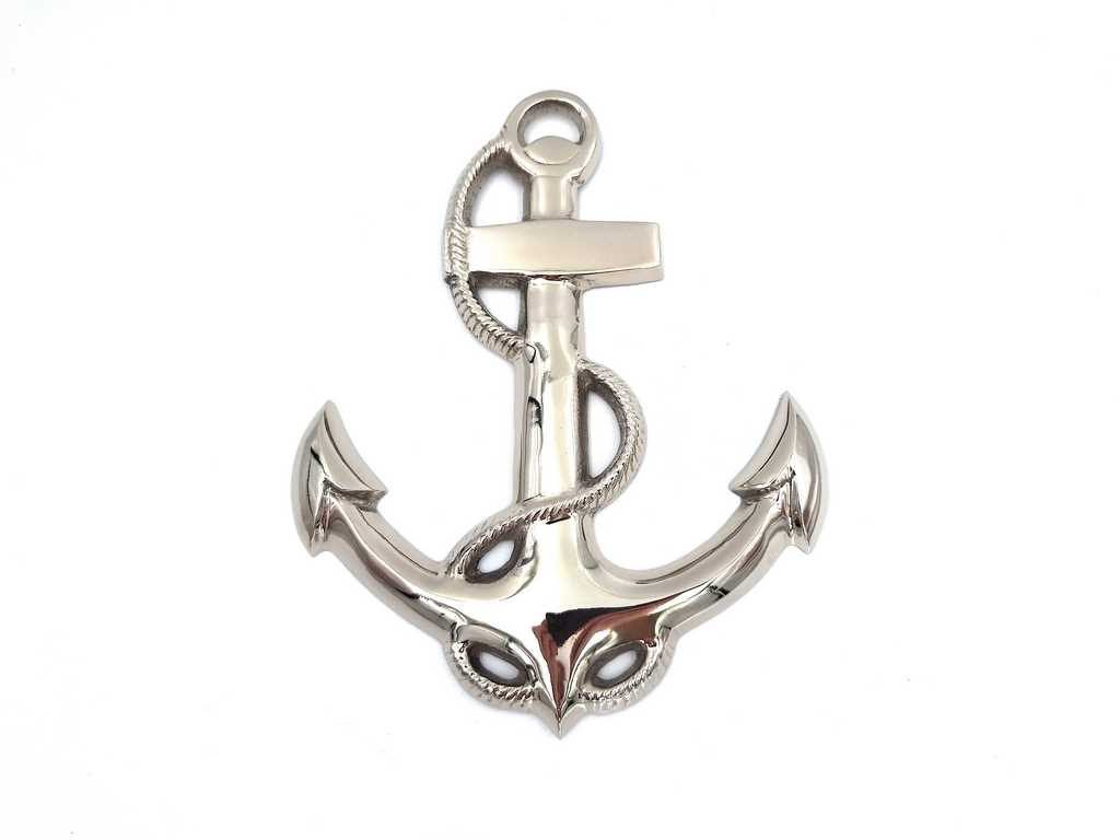 Wandanker, 34 cm, mit personalisierbarer Gravur, silberne Metall-Dekoration im maritimen Stil