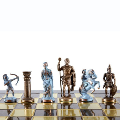 Messing-Schachspiel Bogenschützen 44x44 cm mit individueller Gravurmöglichkeit – luxuriöses Geschenk für Mythologie- und Strategie-Liebhaber, hochwertige handgefertigte Figuren  