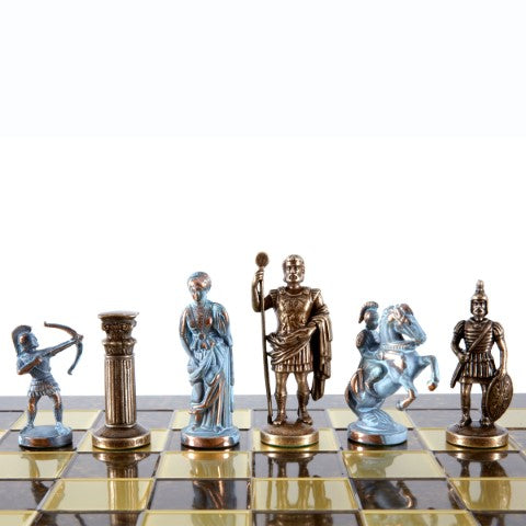 Messing-Schachspiel Bogenschützen 44x44 cm mit individueller Gravurmöglichkeit – luxuriöses Geschenk für Mythologie- und Strategie-Liebhaber, hochwertige handgefertigte Figuren  