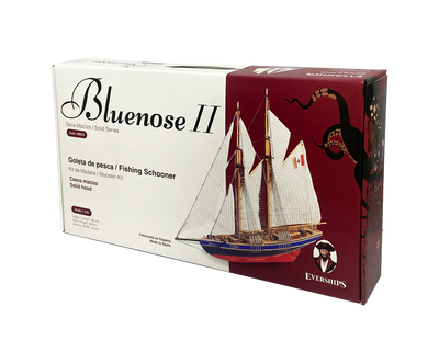 Bausatz Bluenose II – Holzschoner 38x31x6,5 cm mit Gravurpersonalisierung – ideales Geschenk für Segler, aus natürlichen Materialien, Schwierigkeitsgrad: mittel