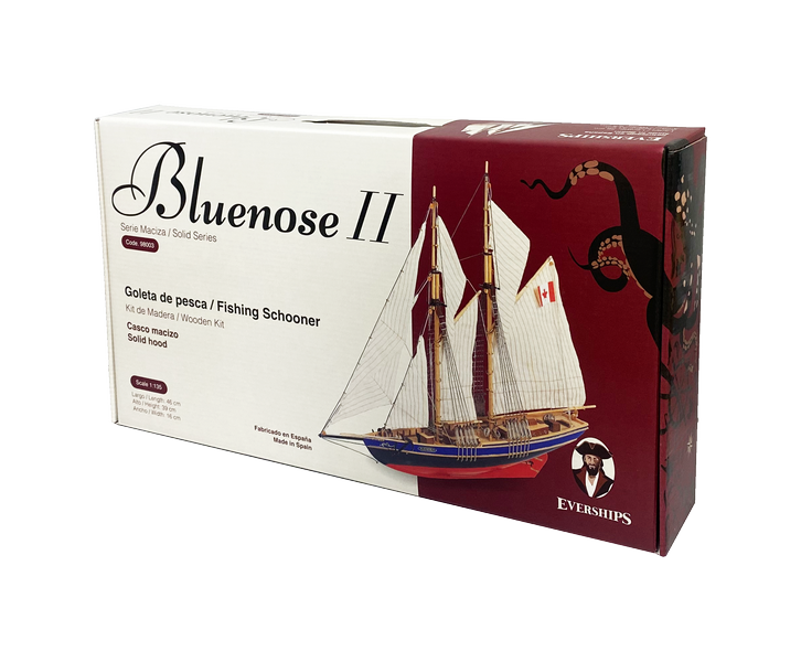 Bausatz Bluenose II – Holzschoner 38x31x6,5 cm mit Gravurpersonalisierung – ideales Geschenk für Segler, aus natürlichen Materialien, Schwierigkeitsgrad: mittel