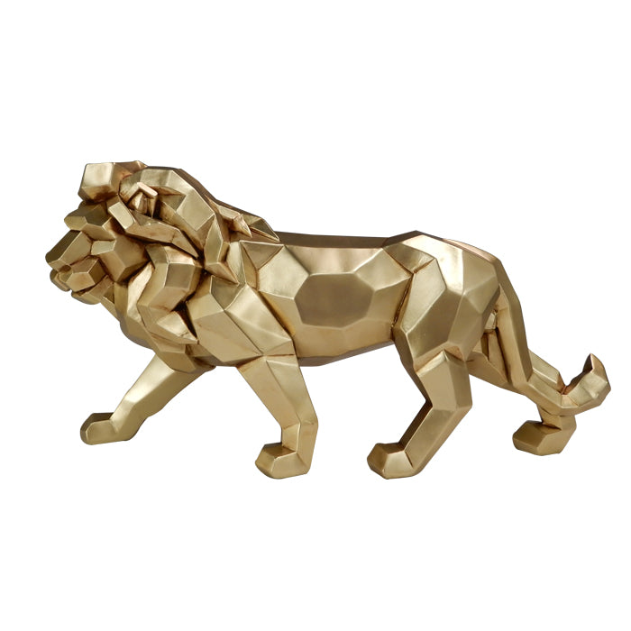 Große goldene Löwenfigur 43 cm mit der Möglichkeit einer personalisierten Gravur - elegante Dekoration als Geschenk, hochwertige Polyresin, moderner Glamour-Stil