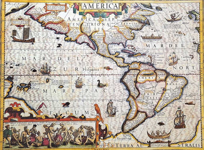 Karte von Amerika 1628 - J. Hondius Reprint mit der Möglichkeit einer personalisierten Gravur - ideales Geschenk für Reisende und Geschichtsliebhaber - Maße 37,5 x 50 cm