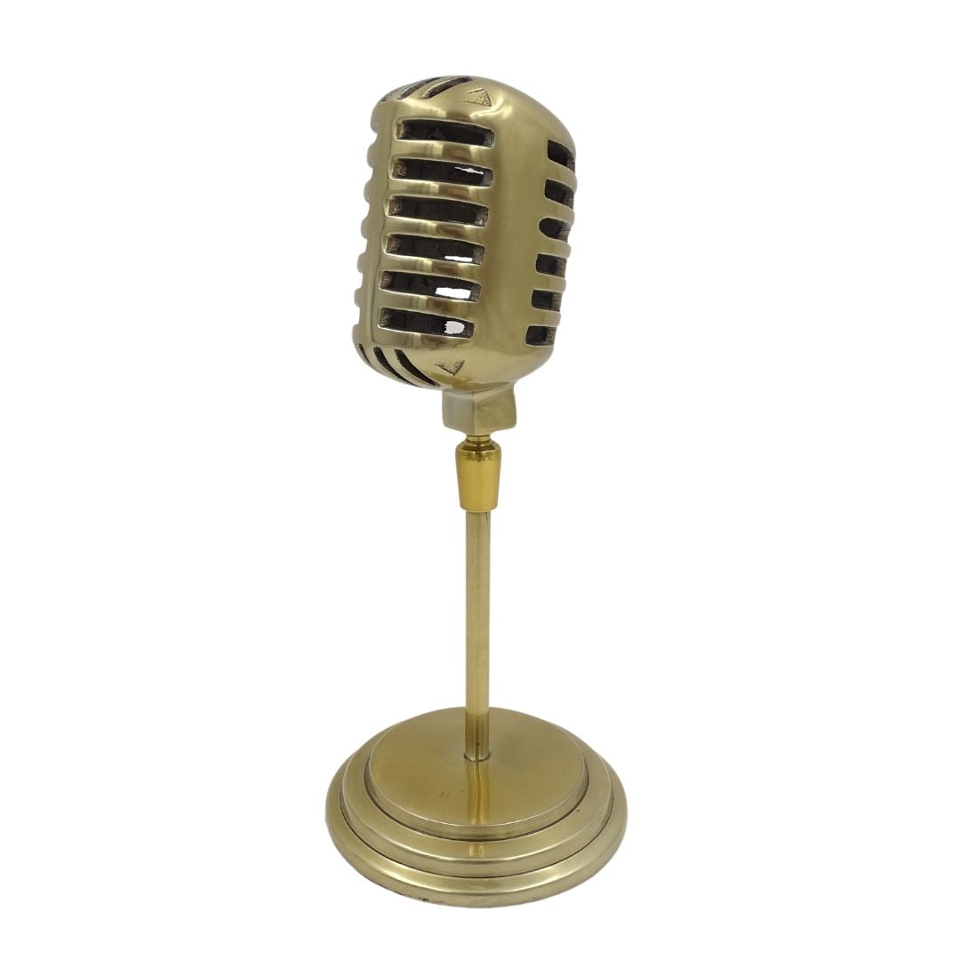Statuette Retro-Mikrofon mit personalisierbarer Gravur, goldfarben, 25 cm
